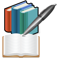 Logo contenant un livre ouvert position horizontale, 3 livres ferms derrires en position vertical et un stylo pla devant le titre de la rubrique formations