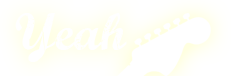 Logo avec le mot Yeah en jaune et a droite le bout du manche de la guitare avec 6 visses coté haut